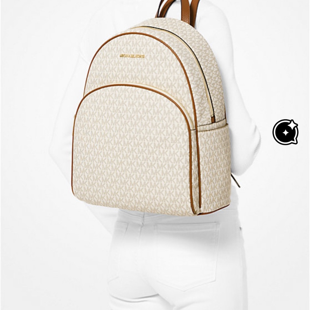 Michael Kors Large Abbey Cream Monogram Backpack - Picture 11 of 11